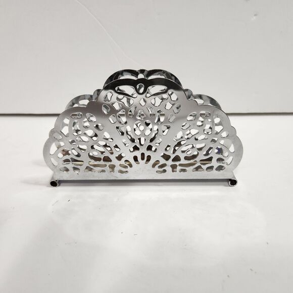 VTG 1971 Irvinware Made In USA Silver/Chrome  MCM  Napkin Holder Lace #11550 - Picture 2 of 11